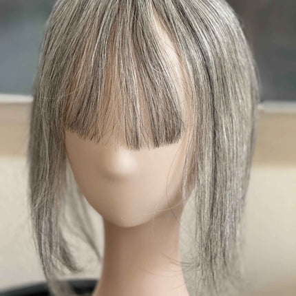 Tillstyle white silvergrey Human Hair Toppers with bangs