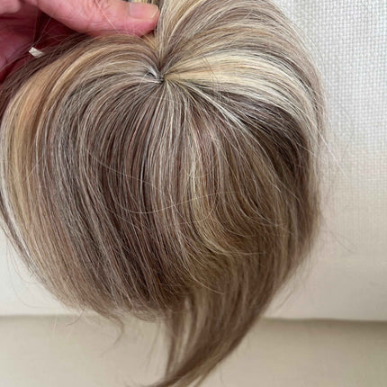 Tillstyle top hair piece 100%human hair ash brown/ bleach blonde highlights clip in hair toppers