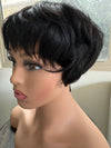 Black Short layered pixie wigs for women human hair wigs with bangs glueless