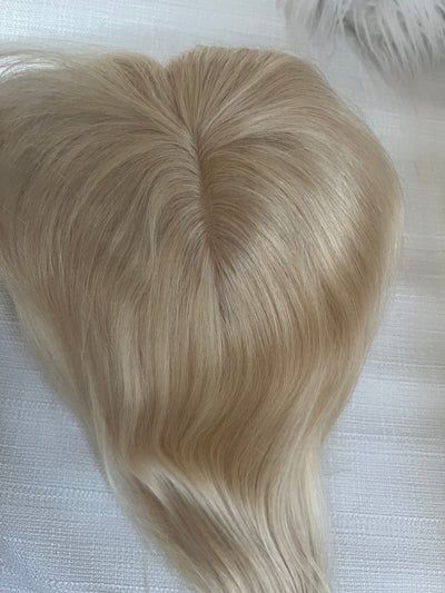 Tillstyle human hair toppers blonde/100% real human hair light blonde mono mesh base