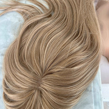 Tillstyle medium ash blonde hair topper for women with bangs/high quality synthetic hair