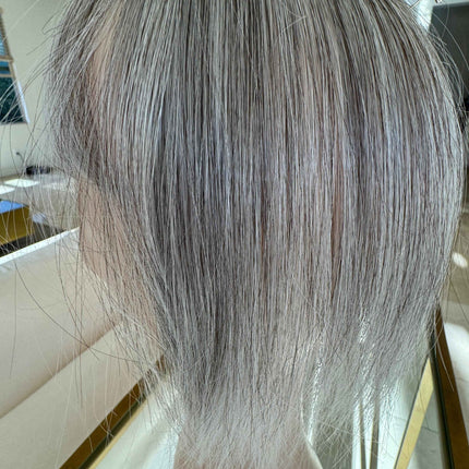 Tillstyle synthetic silver brown grey hair topper with bangs