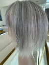 Tillstyle synthetic silver brown grey hair topper with bangs