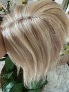 Tillstyle platinum blonde Human hair topper with mono base  ash brown highlighted