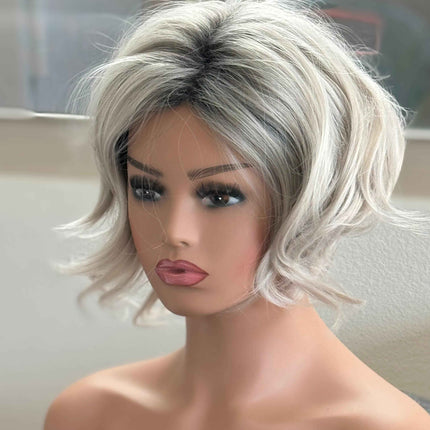 Tillstyle white silver grey short layered wig