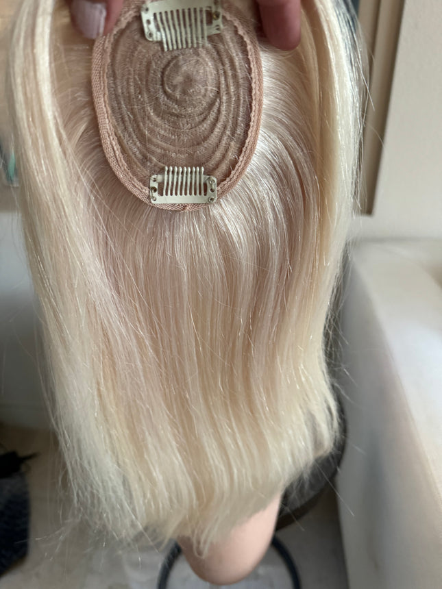 Tillstyle 100% human hair platinum blonde /white blonde top piece  clip in