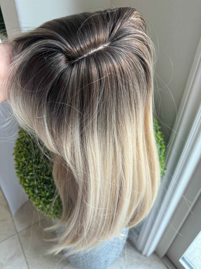 Tillstyle  blonde with ombre-brown roots hair toppers with bangs