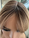 Till style remy human Hair Toppers with bangs brown highlighted