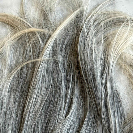 Till style  grey hair toppers for women  Salt and Pepper pale white with yellowish white ends