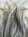 Till style  grey hair toppers for women  Salt and Pepper pale white with yellowish white ends