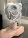 Tillstyle  white silver messy hair bun with bangs elastic hair bun