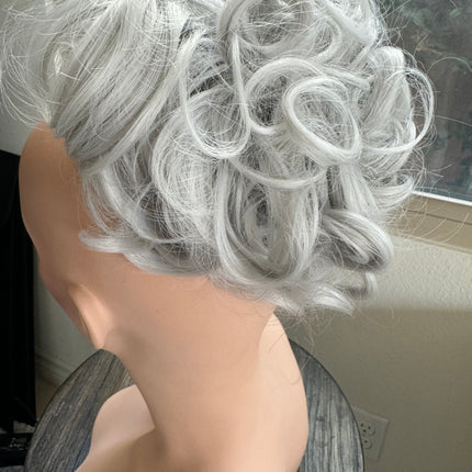 Tillstyle  white silver grey messy hair bun large curly hair bun