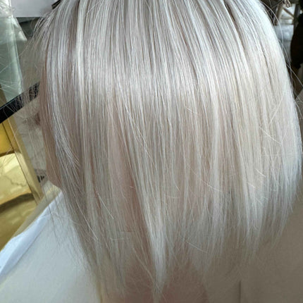 Tillstyle synthetic hair top piece  with bangs white blonde /ice blonde clip in hair piece for thinning crown