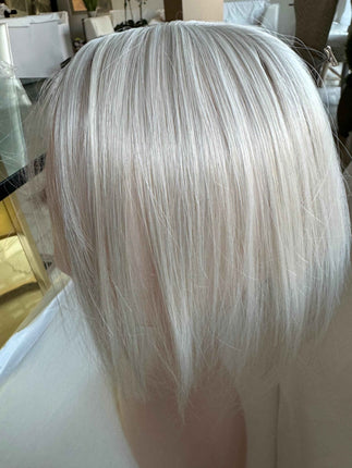 Tillstyle synthetic hair top piece  with bangs white blonde /ice blonde clip in hair piece for thinning crown