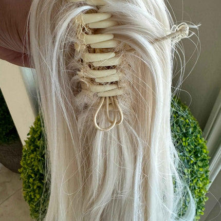 White blonde claw clip pony tail