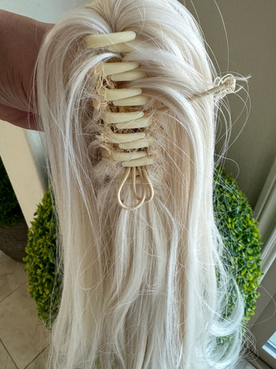 White blonde claw clip pony tail