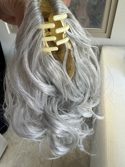 Tillstyle  white silver grey clip in ponytail claw clip pony tail