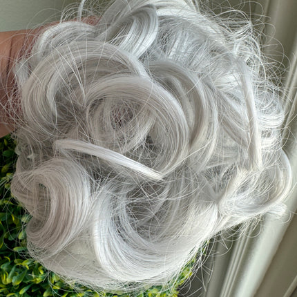 Tillstyle  white silver grey messy hair bun large curly hair bun