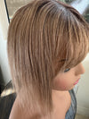 Till style remy human Hair Toppers with bangs brown highlighted
