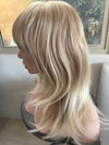 Tillstyle bleach blonde with ombre highlights wig with bangs layered synthetic wig