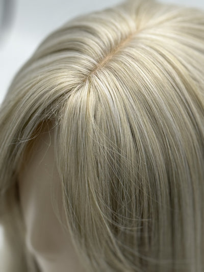 Till style blonde grey hair toppers for women  with butterfly bangs