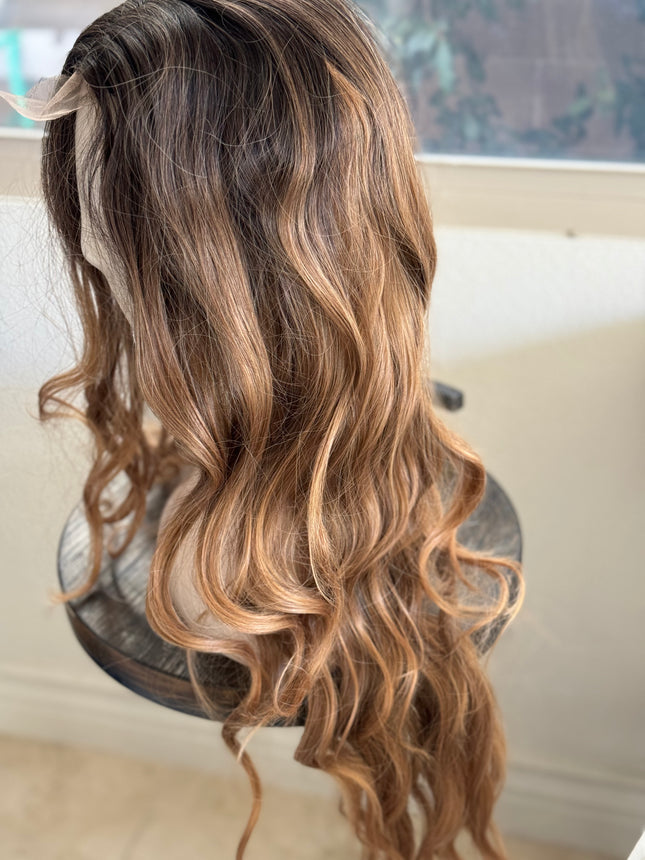 Tillstyle long ombre caramel wavy for women 26 inch middle part curly wavy wig