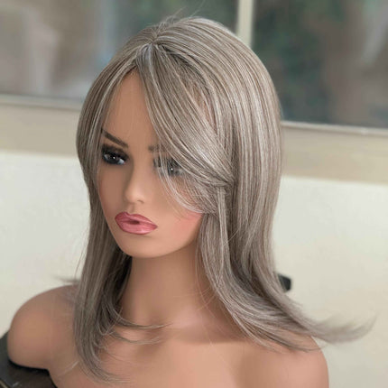 Till style grey hair toppers for women ash blonde/bangs