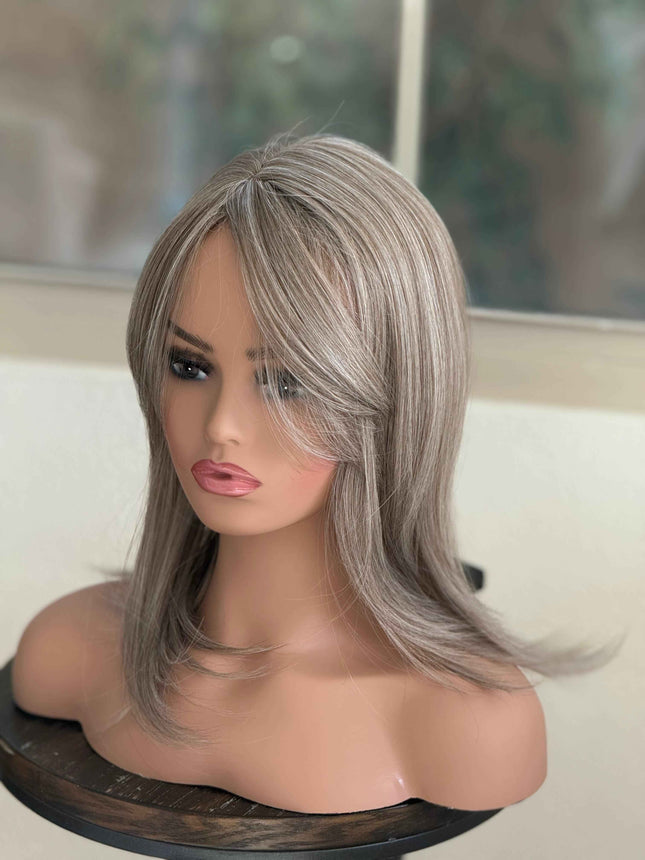 Till style grey hair toppers for women ash blonde/bangs