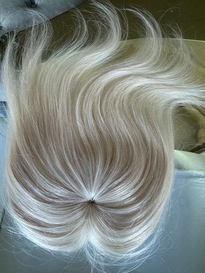 Tillstyle top hair piece remy hair white blonde ice blonde clip in hair toppers for thinning crown
