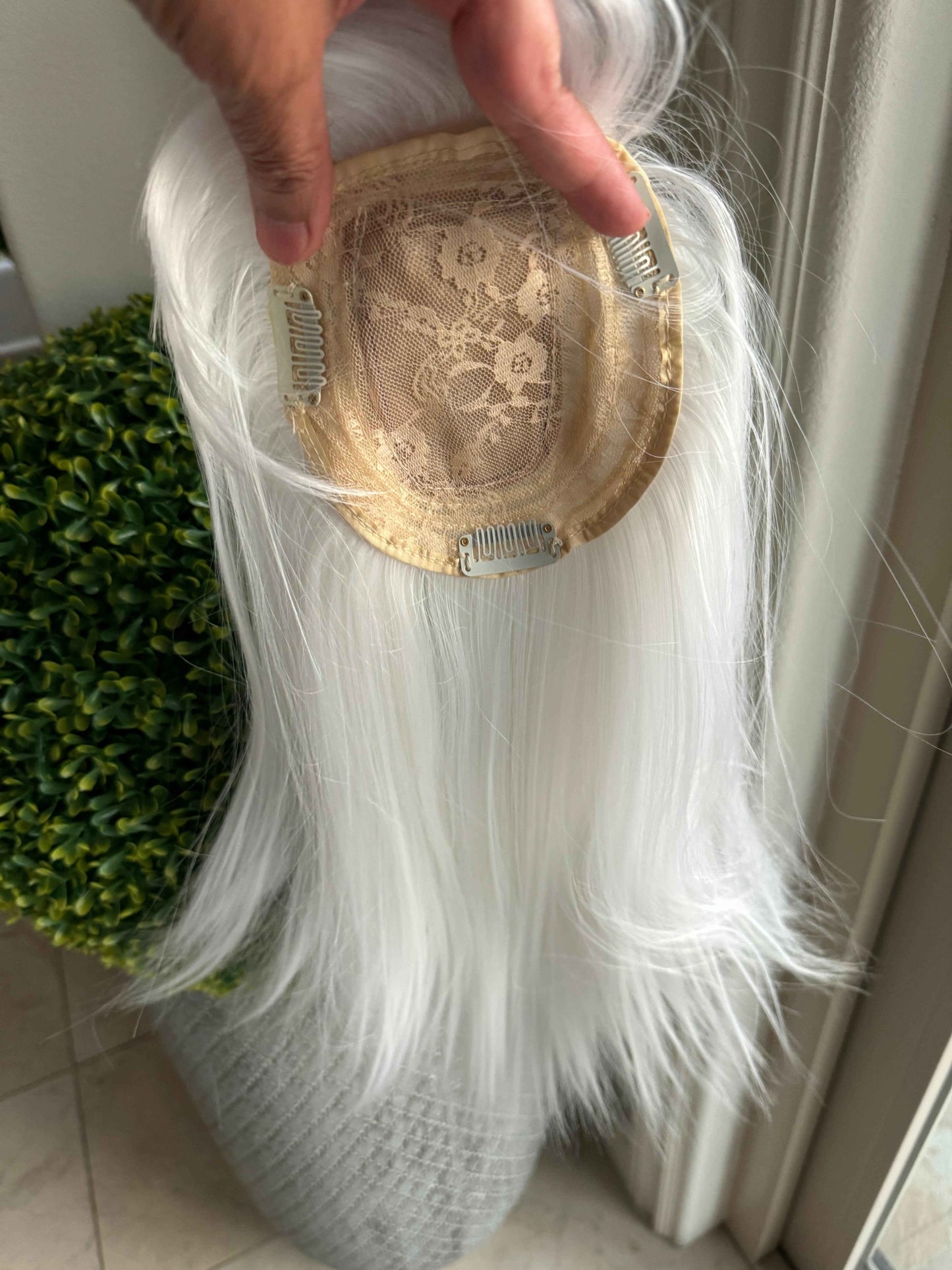 Tillstyle white hair topper with bangs