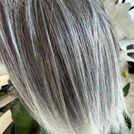 Tillstyle silver grey salt and pepper clip in ponytail straight