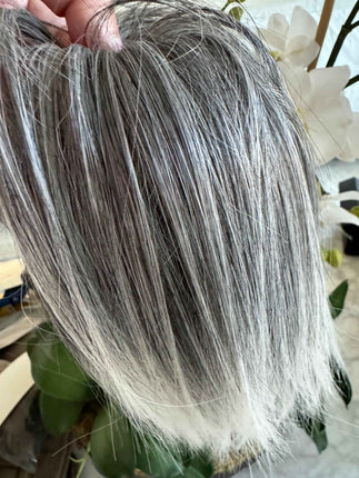 Tillstyle silver grey salt and pepper clip in ponytail straight