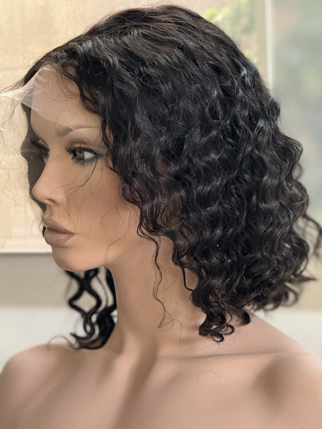 Black Human hair deep wave short curly bob wig for women pre-plucked baby hair