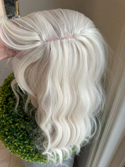 Till style white hair toppers for women  with butterfly bangs