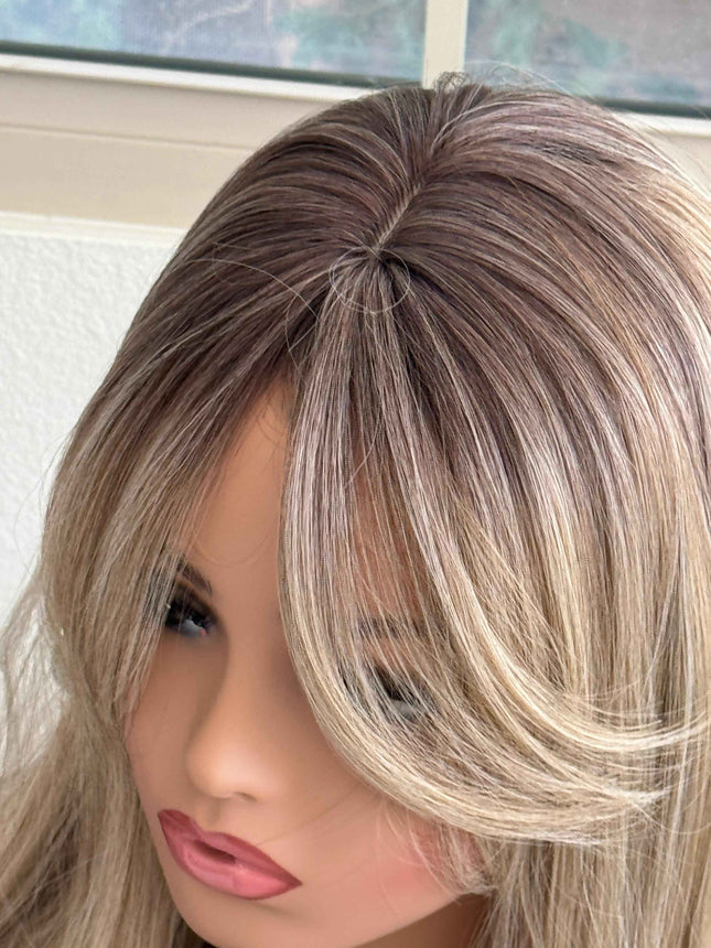 Tillstyle  blonde with ombre brown roots hair toppers with bangs