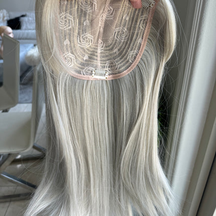 Till style white silver grey hair toppers for women  with butterfly bangs