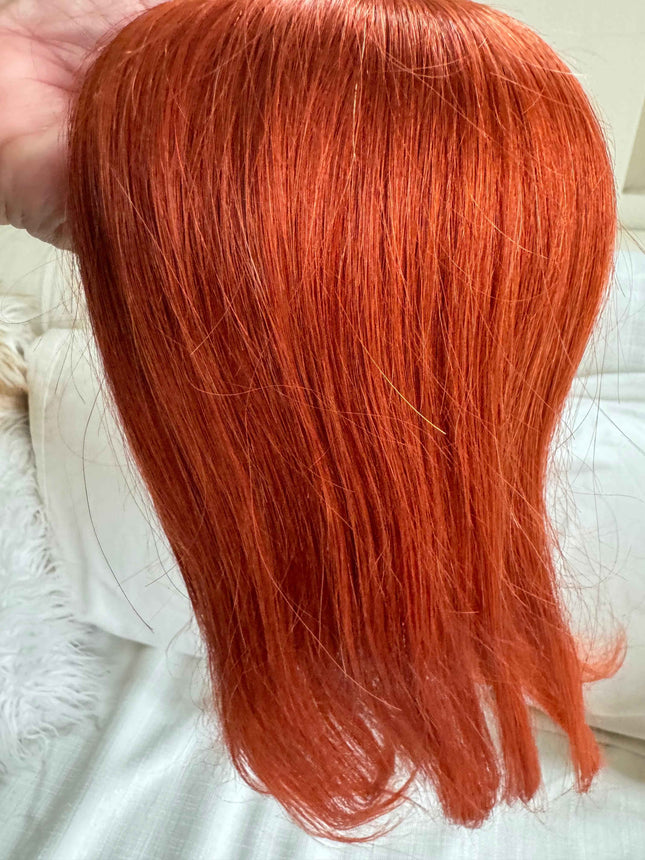 Tillstyle top hair piece 100%human bright orange clip in hair toppers for thinning crown/ widening part