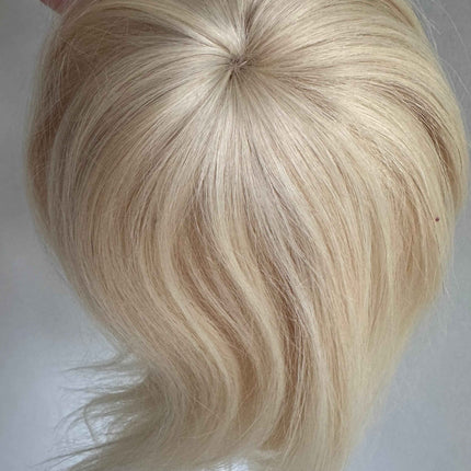 Tillstyle top hair piece 100%human hair light blonde #60clip in hair toppers for thinning crown/ widening part