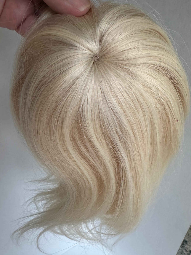 Tillstyle top hair piece 100%human hair light blonde #60clip in hair toppers for thinning crown/ widening part