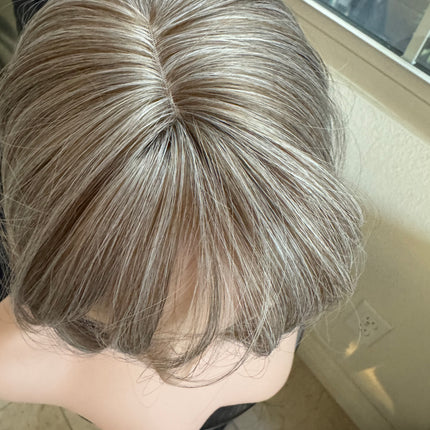 Tillstyle ash brown grey highlighted hair topper with bangs