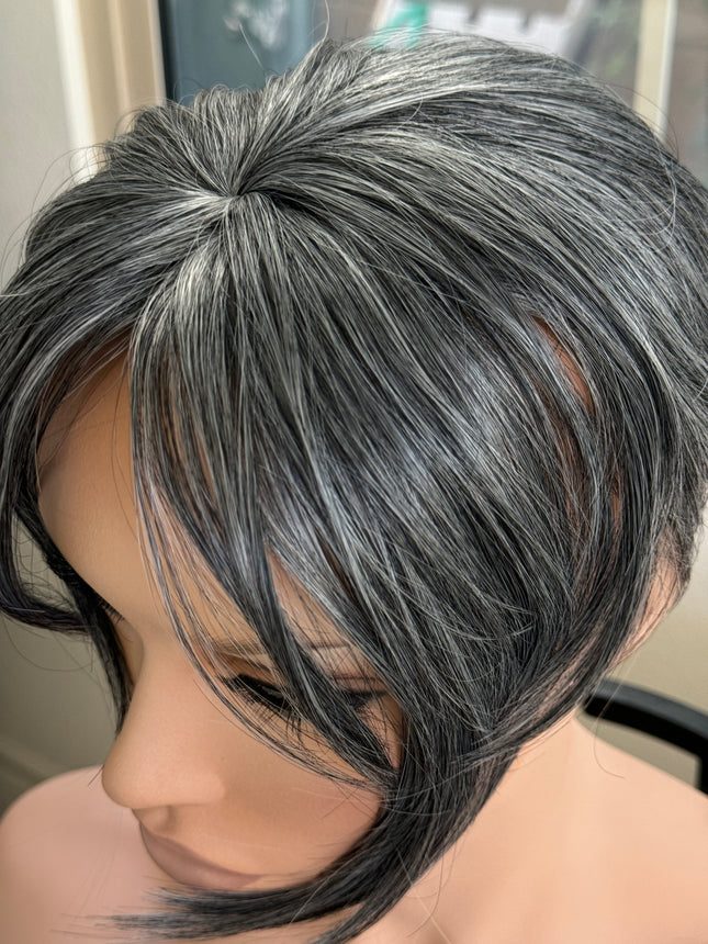 Tillstyle top hair piece   grey mixed white salt and pepper clip in hair toppers for thinning crown