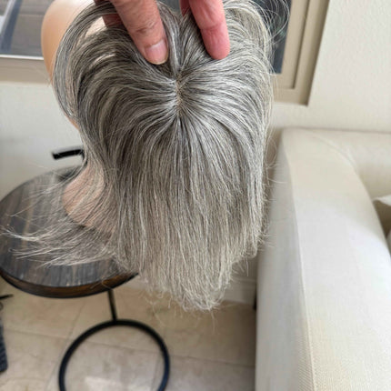 Tillstyle white silvergrey Human Hair Toppers with bangs