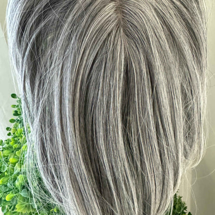 Till style  grey hair toppers for women  Salt and Pepper pale white Mix Hair with yellowish white