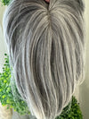 Till style  grey hair toppers for women  Salt and Pepper pale white Mix Hair with yellowish white