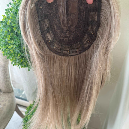 Till style ash brown highlighted grey hair toppers for women / bangs