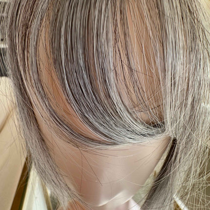 Tillstyle synthetic silver brown grey hair topper with bangs