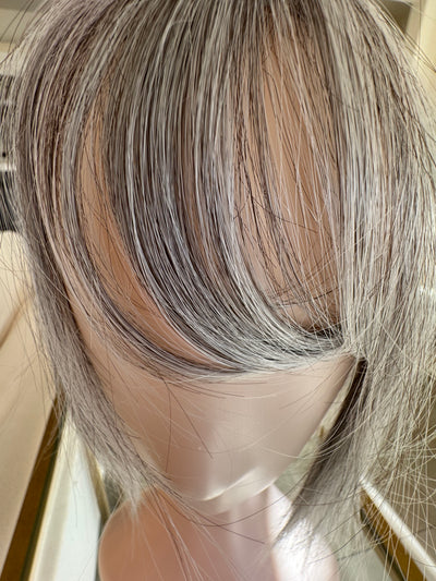 Tillstyle synthetic silver brown grey hair topper with bangs