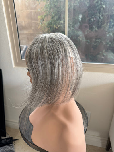 Tillstyle silver white Human Hair Toppers with bangs
