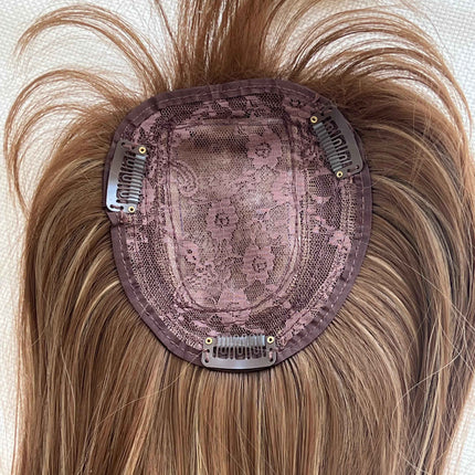 Synthetic hair toppers for women with bangs brown with dull blonde highlights