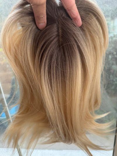 Tillstyle  blonde with ash brown roots hair toppers /butterfly bangs